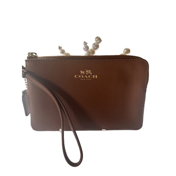 Coach Zip Wristlet Pebbled Leather Saddle - Picture 5 of 12